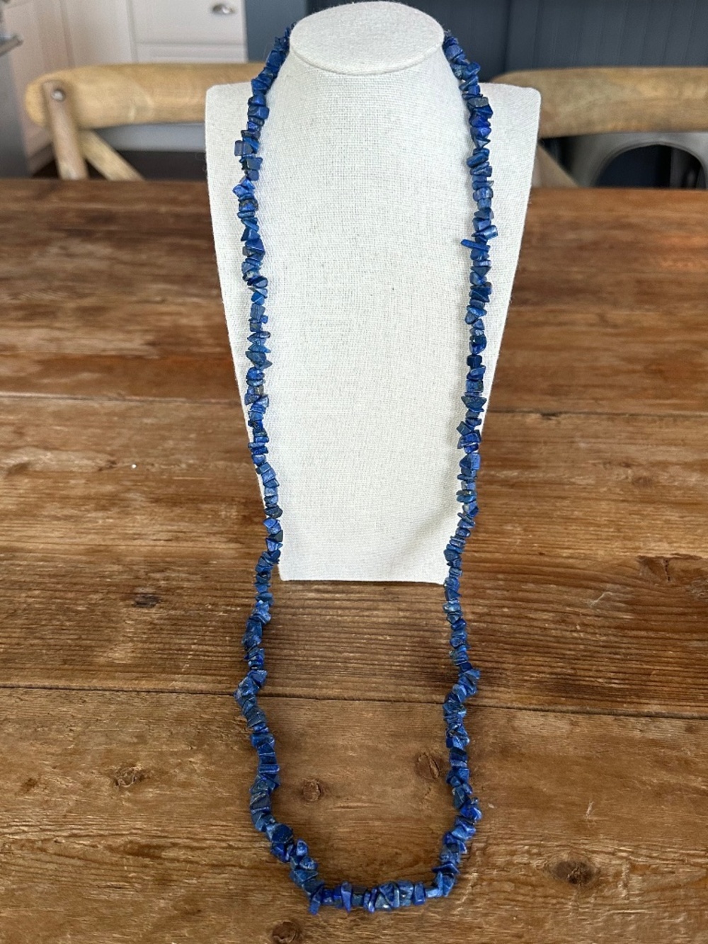 Vintage Lapis Lazuli Natural Gemstone Chip Strand Necklace - 34" Long - Picture 10 of 13